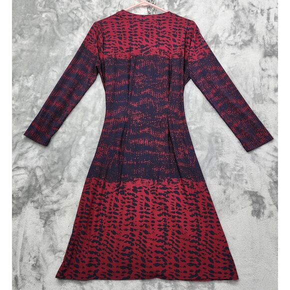 BCBGMAXAZRIA Dress Women M Red Blue Adele Wrap Midi Stretch Jersey Preppy Office - Picture 2 of 9